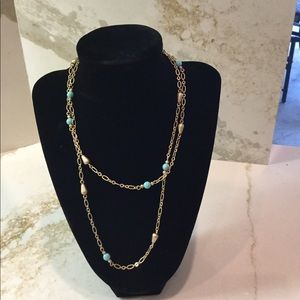 Lia Sophia gold and turquoise necklace 34”